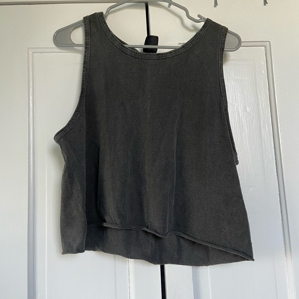 GREY CROP MOTO TANK